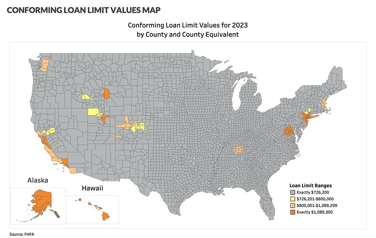 conforming loan limits map 2023 high cost areas