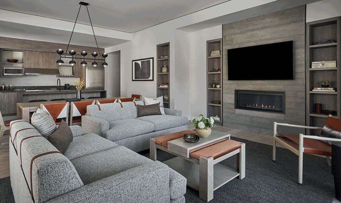 interior living room and kitchen at Pendry Residences Park City